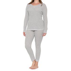 NWT Tahari Cotton-Cashmere Waffle-Knit Lounge Set-Long Sleeve  Heather Fog 769sn